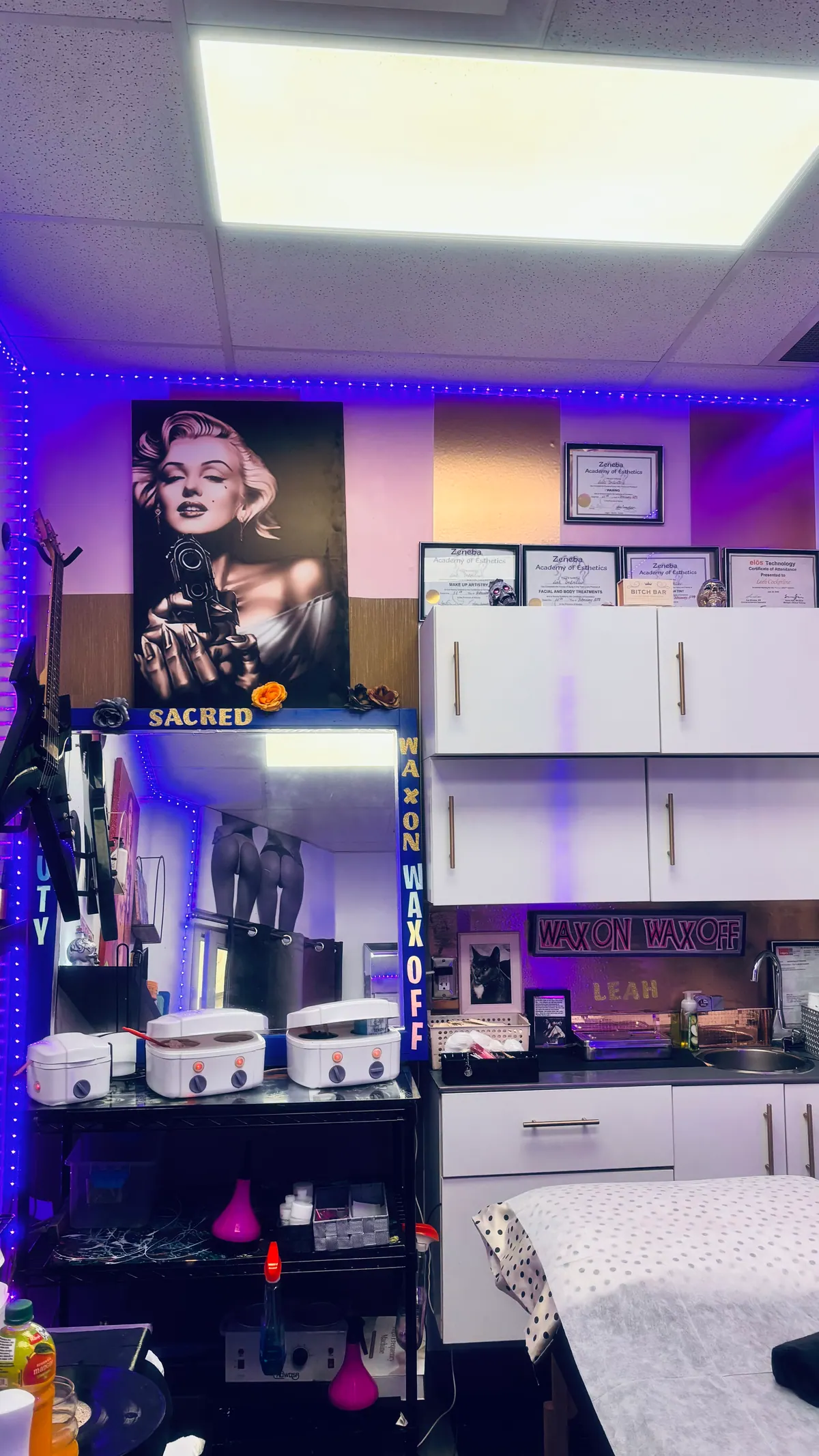 The Sacred Beauty waxing room and treatment bed